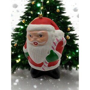 Vintage Santa Claus Mini Christmas Ornament Holding Candy Cane Hand Painted